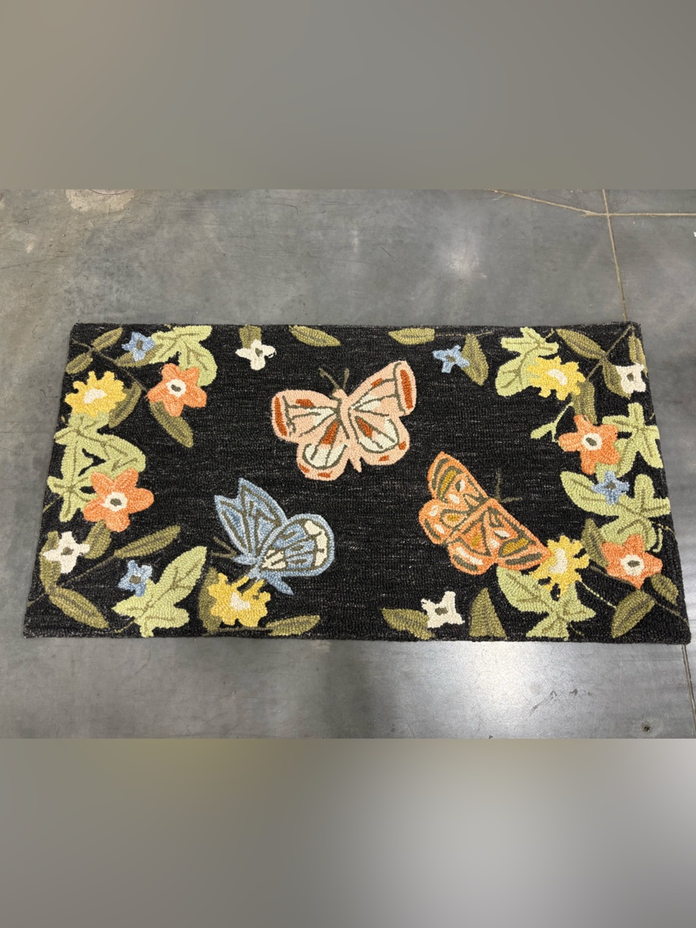 Rifle Paper Co. Black Floral & Butterfly Accent Rug NWT 23.5x45 in NWT sealed